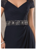 Short Sleeves Keyhole Back Beaded Lace Chiffon Mother Dress 